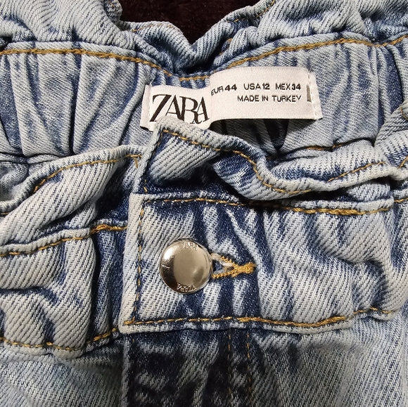 ZARA Women Jeans. Paperbag Ankle Baggy Fit High Rise Light Wash Denim. Size 12 - Picture 7 of 7